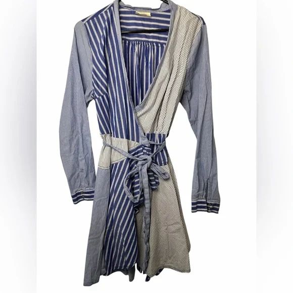 Maeve Newport Striped Blue and White Wrap Shirt Dress NWOT - Picture 1 of 9